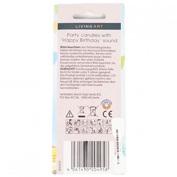 Livingart Geburtstagskerzen mit Musik Verpackung Englisch auf Batterie 12 cm