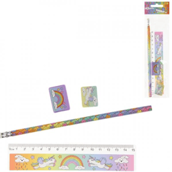 Schrijfset eenhoorn 19 cm set van 4