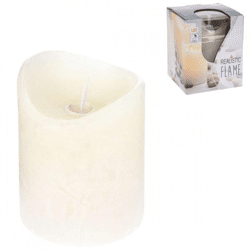 Stumpfe Kerze LED bewegliche Flamme auf Batterie Elfenbein 10 cm