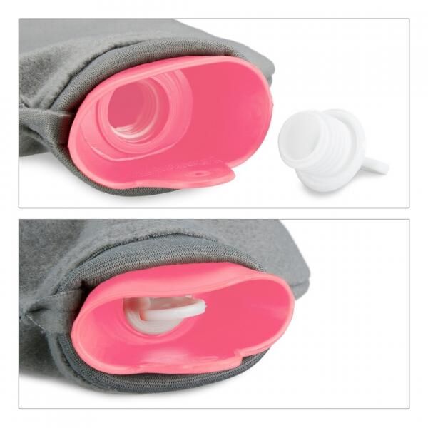 Relaxdays Wärmflasche mit Hülle rosa/grau 2 L