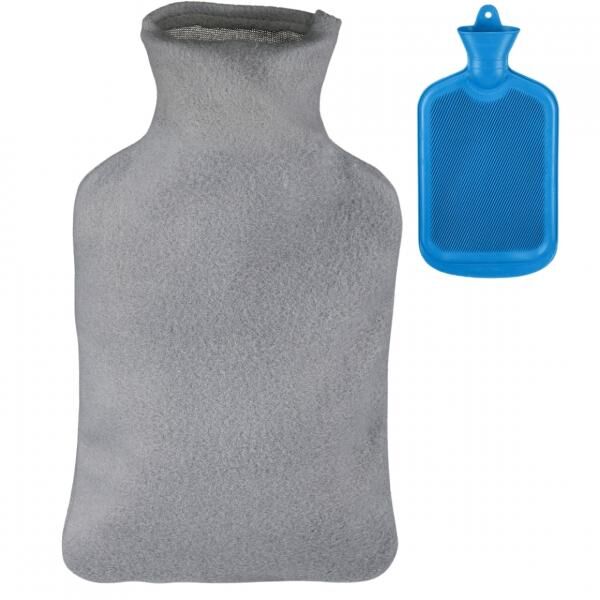 Relaxdays Wärmflasche mit Hülle blau/grau 2 L