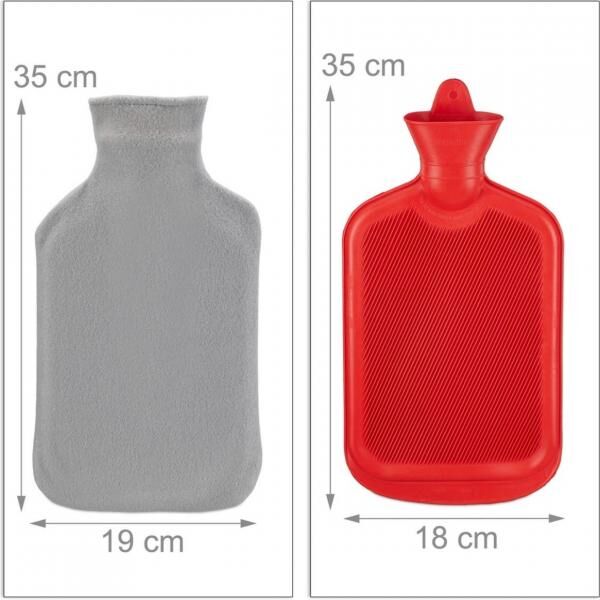Relaxdays Wärmflasche mit Hülle rot/grau 1,5 L