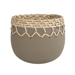 Teelichthalter Blumentopf Amber Metall/Rattan taupe 13 cm