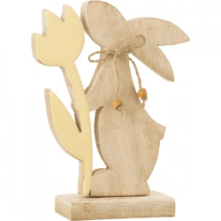 J-Line Statue Kaninchen Tulpenholz gelb 27 cm