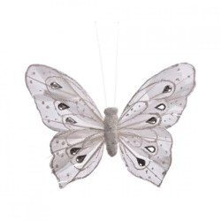 Schmetterling auf Clip weiß 12 cm