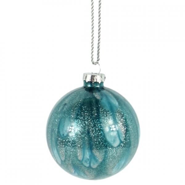 Wilko kerstbal blauw gemarmerd glittereffect 8 cm 6 stuks