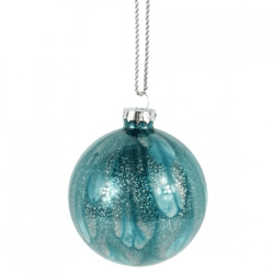 Wilko Weihnachtskugel blau marmoriert Glitzereffekt 8 cm 6 Stück