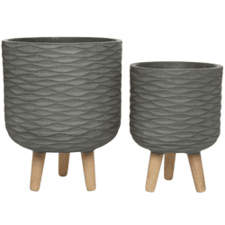 (R) Decoris bloempot op voet outdoor grijs 38 cm set van 2