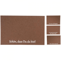 Placemat met Duitstalige spreuk vilt bruin 45 x 30 cm 4 assorti