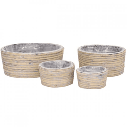 Blumentopf Miguel oval Rattan grau 32 cm Satz von 4