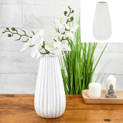 Vase, ceramic, white, conical, design 1, large, approx. 24cmH