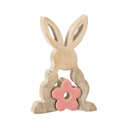 J-Line statue Rabbit flower wood pink 14 cm
