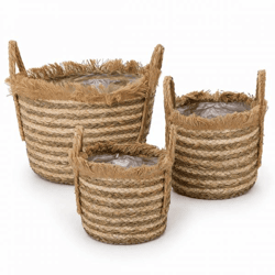 Mand Raffa naturel franje 44 cm set van 3