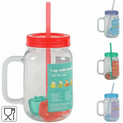 Becher mit Strohhalm und Deckel 4fach sortiert 550 ml