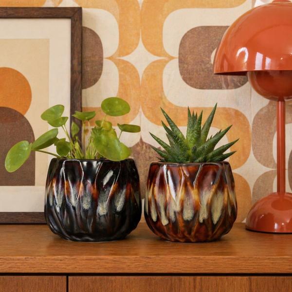 Blumentopf Kevin cognac braun/beige 8 cm