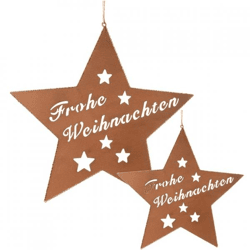 Pendant star Frohe Weihnachten metal rust-colored 25 cm set of 2