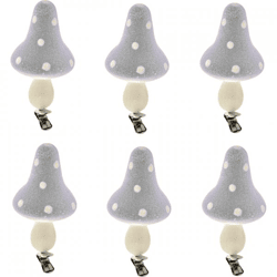 Dekoration Pilze auf Clip grau 9 cm Satz von 6