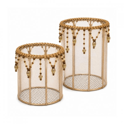 Decoration tray Bohemian brown/gold 14 cm set of 2