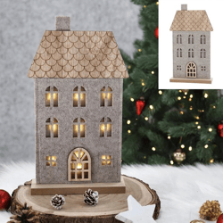 LED house felt on wooden base, 30x17cm