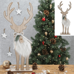 Wooden deer with fur, L, ca.58cmH