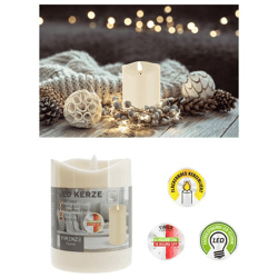 LED candle, New Flame, ivory, S, 7.5x10cm
