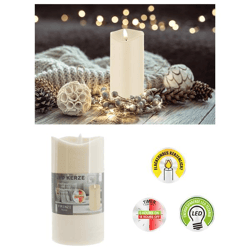 LED candle, New Flame, ivory, L, 7.5x15cm