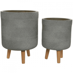 (R) Decoris bloempot op voet outdoor taupe 41 cm set van 2