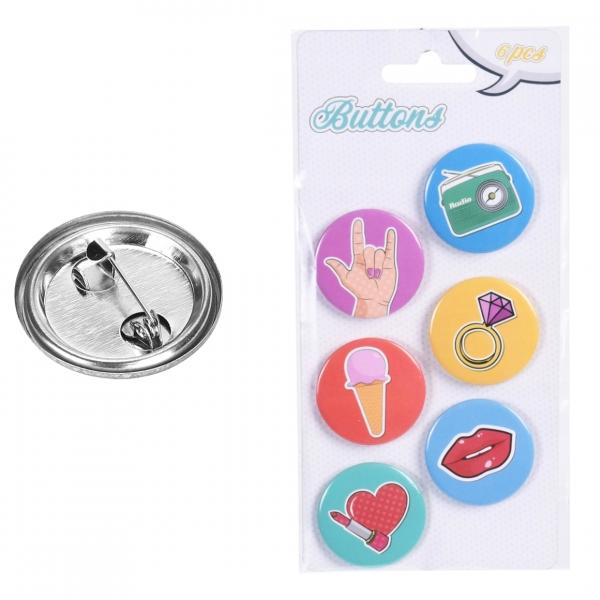 Buttons cartoon 4 cm set van 6