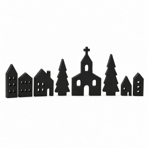 Weihnachtsdorf Holz schwarz 16 cm 8-teilig