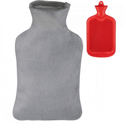 Relaxdays Wärmflasche mit Hülle rot/grau 2 L