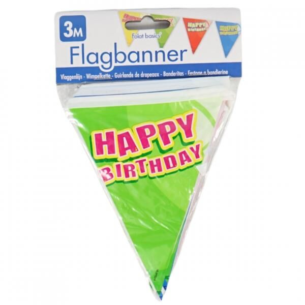 Folat Mini-Fahnenlinie Happy Birthday 3 Meter