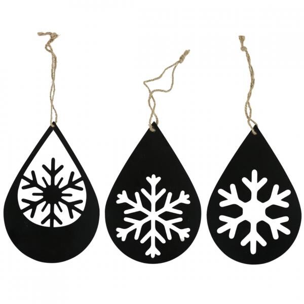 Weihnachtsanhänger Schneeflocke Metall schwarz 20 cm 3fach sortiert