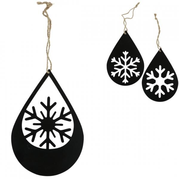Weihnachtsanhänger Schneeflocke Metall schwarz 20 cm 3fach sortiert