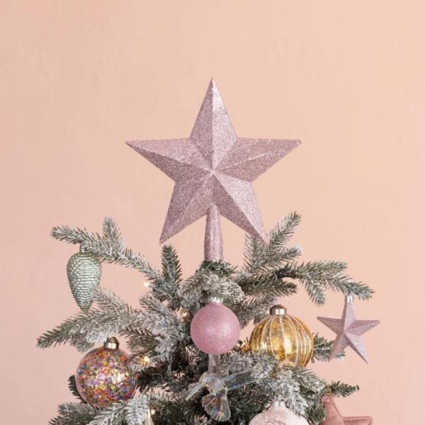 Weihnachtsbaumspitze Stern Glitzer rosa 23 cm