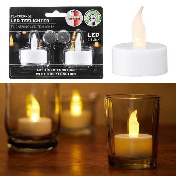 LED tea light, set of 2, timer, approx. 4cmD