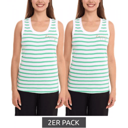 2er Pack DELAMO Striped Tanktop enganliegendes Damen Baumwoll-Shirt mit Stickerei im Sparpack 24025421 Grün/Weiß