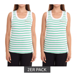 2er Sparpack DELAMO Striped Tanktop enganliegendes Damen Baumwoll-Shirt mit Stickerei 24025421 Grün/Weiß
