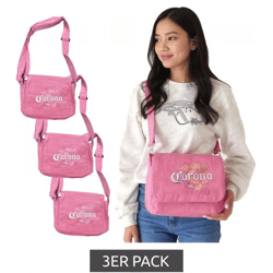 3er Pack Corona Bier Vintage Tasche Damen Schultertasche kleiner Shopper Fanartikel Logo-Stickerei Canvas Rosa