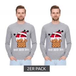 2er Sparpack Herren Strick-Pullover Ugly Christmas Sweater mit weihnachtlichem Muster Weihnachts-Pullover Freizeit-Sweater 979440 Grau