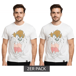2er Sparpack RE:COVERED X LOONEY TUNES Herren T-Shirt Tasmanischer Teufel Baumwoll-Shirt Rundhals-Shirt RCWARN551 Ecru-Weiß