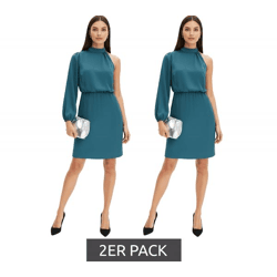 2er Sparpack Stilvolles Damen One-Shoulder-Kleid aus glänzendem Satin Midi-Kleid 925469 Grün