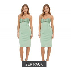 2er Sparpack schulterfreies Damen Mini-Kleid schmal geschnittenes Bandeau-Kleid mit Cut Outs 941431 Grün