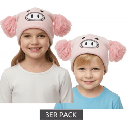 3er Sparpack Schweinchen Mütze Teenager Beanie mit Bommeln und niedlichem Gesicht vorne BE170080PLW Rosa