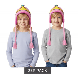 2er Sparpack ADVENTURE TIME Prinzessin Bonnibel Bubblegum Mütze Kinder Beanie mit Zöpfen KC0SXBADV Pink