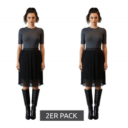 2er Sparpack ZEGY Damen Plissee-Rock schlichter Sommer-Rock Midi-Rock 1052 Schwarz
