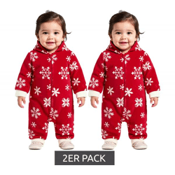2er Pack Jumpsuit Kleinkinder Overall Fleece-Anzug mit Kapuze Schneeflocken-Design mit Reißverschluss Baby-Anzug 954927 Rot/Weiß