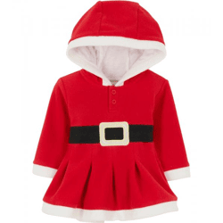 Weihnachts-Outfit Kleinkinder Weihnachts-Kleid mit Kapuze und Knöpfen niedliches Kinder Winter-Kleid  938630 Rot
