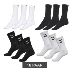 18 Paar hummel Basic Sport-Socken Baumwoll-Strümpfe Alltags-Socken mit Marken-Schriftzug 205603 oder Kontrastwinkel 022030 in Weiß oder S