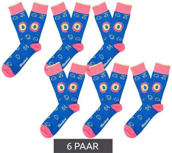6 Paar Moustard Digipet Baumwoll-Socken Tamagotchi Design Retro-Gameplay gemusterte lange Str&uuml;mpfe 22S-DIGI Dunkelblau/Rosa/Gelb