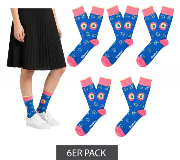 6 Paar Moustard Digipet Baumwoll-Socken Tamagotchi Design Retro-Gameplay gemusterte lange Str&uuml;mpfe 22S-DIGI Dunkelblau/Rosa/Gelb